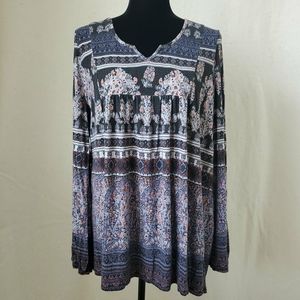 One world printed flowy boho style top 2X